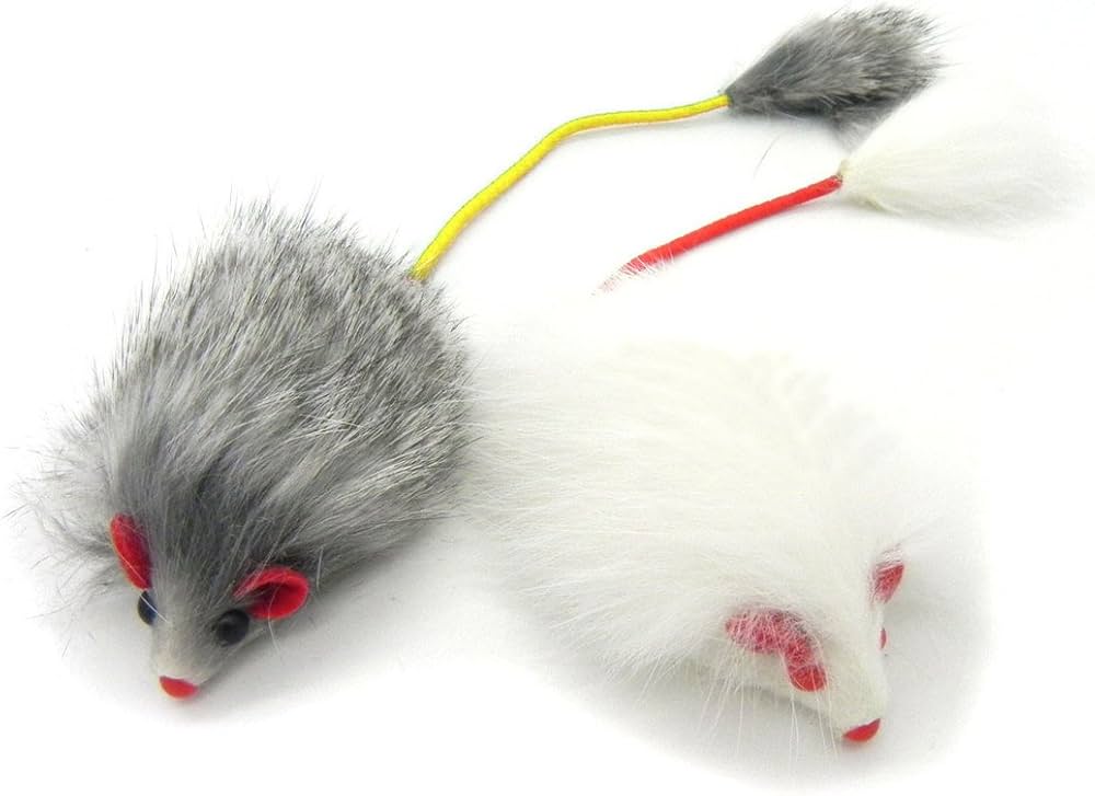  HK CAT TOY PLUSH RAT WITH FUR TAILS