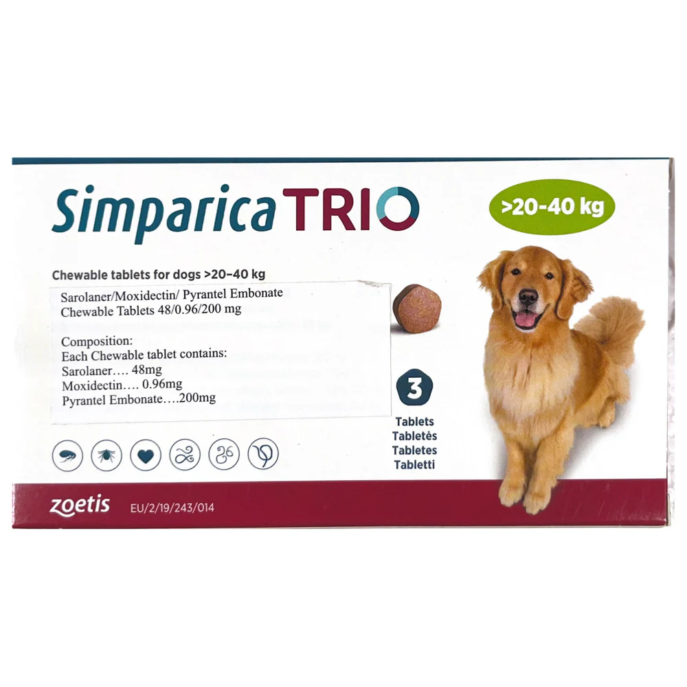 Zoetis Simparica Trio Dog Tick and Flea Control Tablet 20-40kg