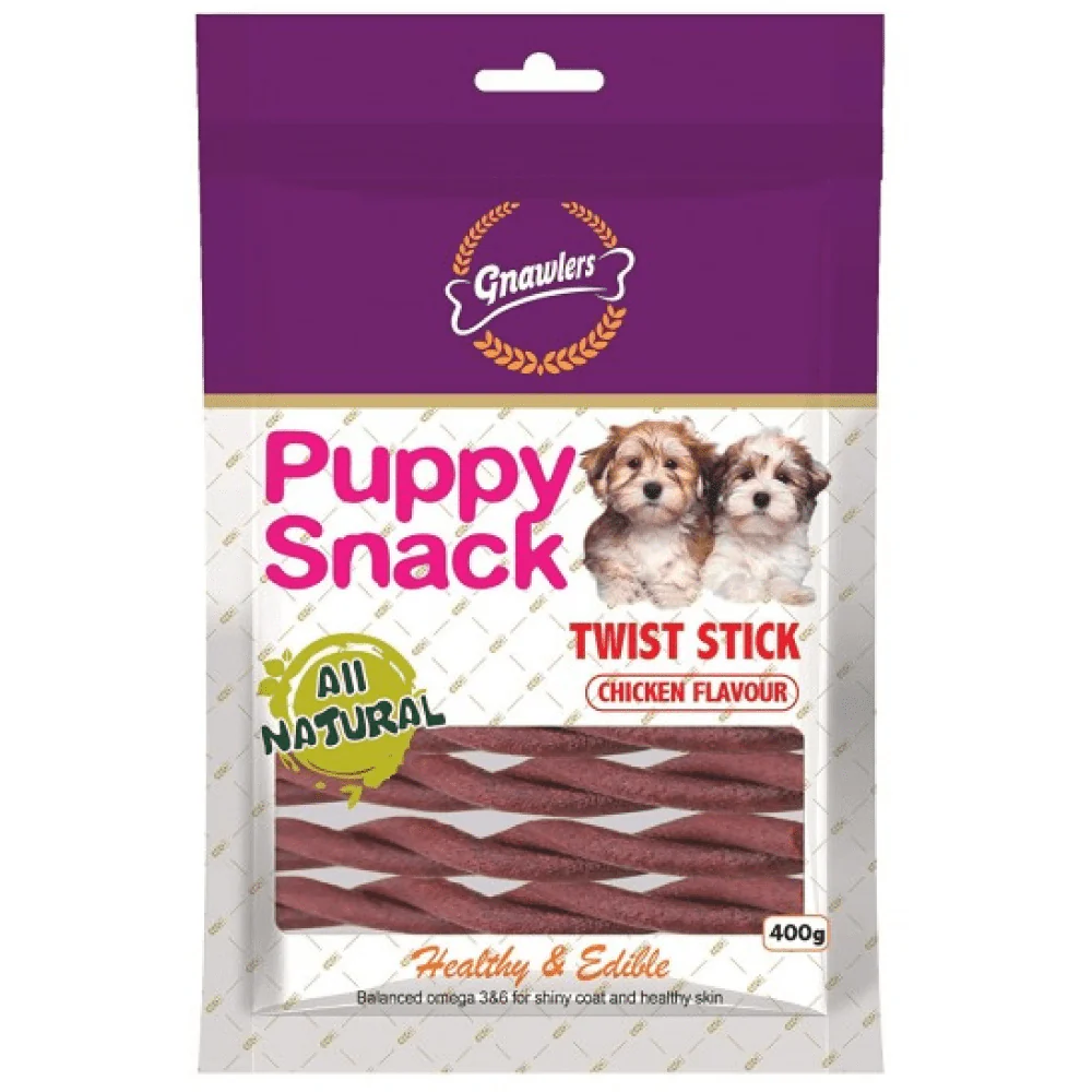 Gnawlers Puppy Snack Chicken Flavor Twist Sticks 400g